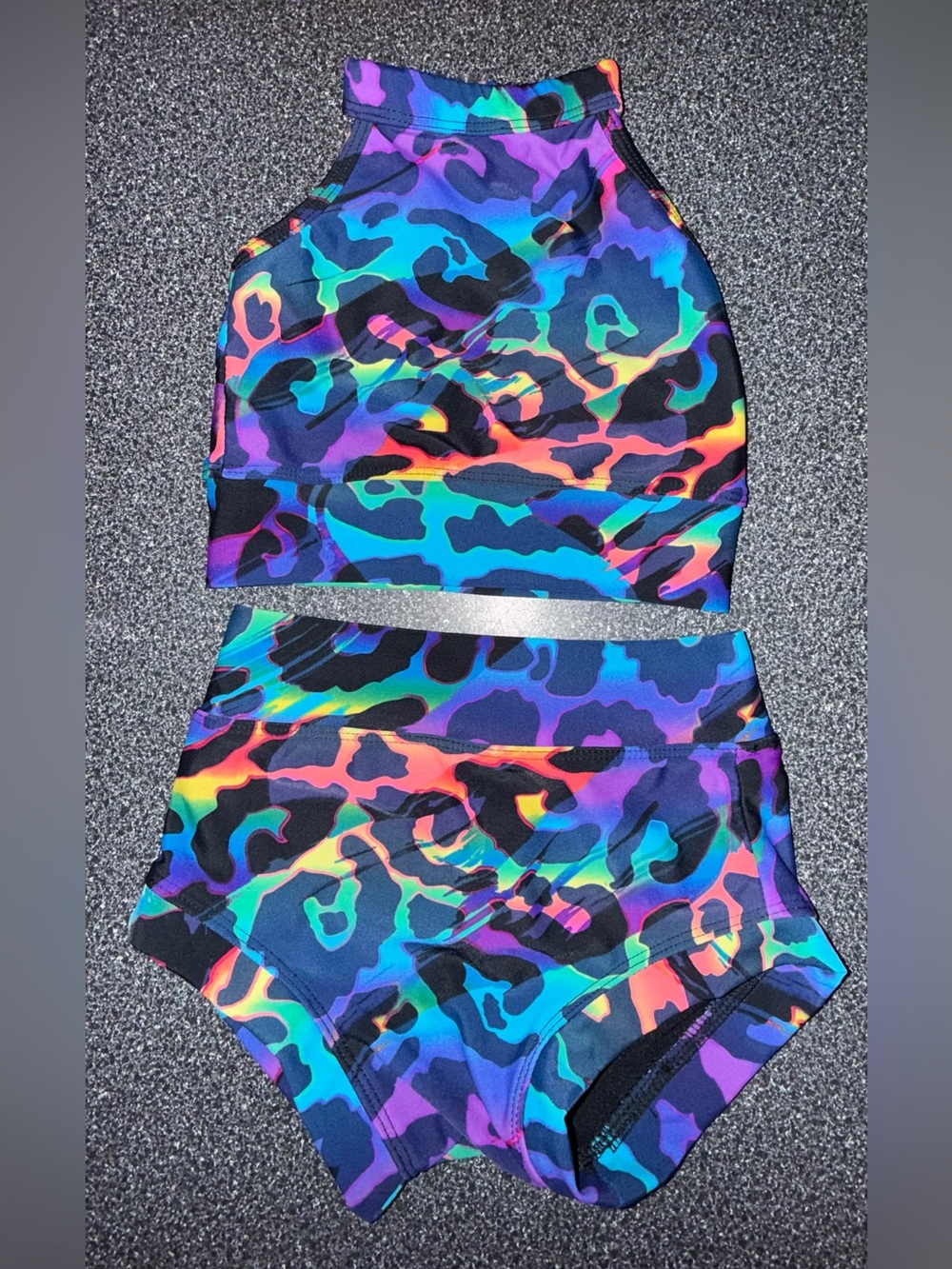 Leopard Neon Rainbow Dance Set - Crop Top & Bottoms Child Small** read below